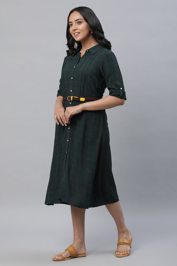 Green Checker Shirt Dress with Belt