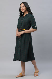 Green Checker Shirt Dress with Belt