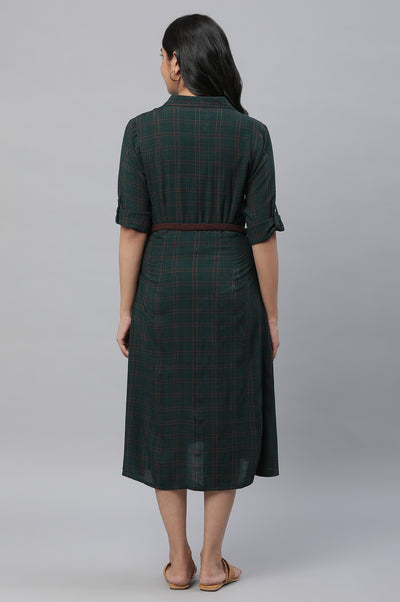Green Checker Shirt Dress with Belt