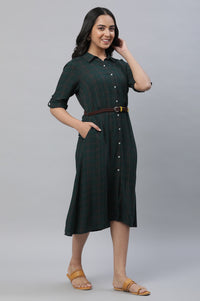 Green Checker Shirt Dress with Belt