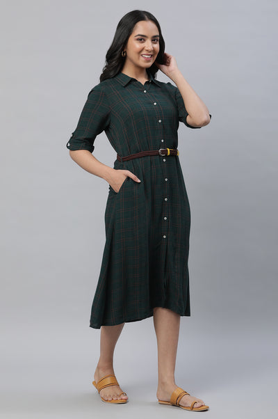 Green Checker Shirt Dress with Belt