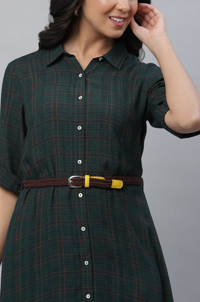 Green Checker Shirt Dress with Belt