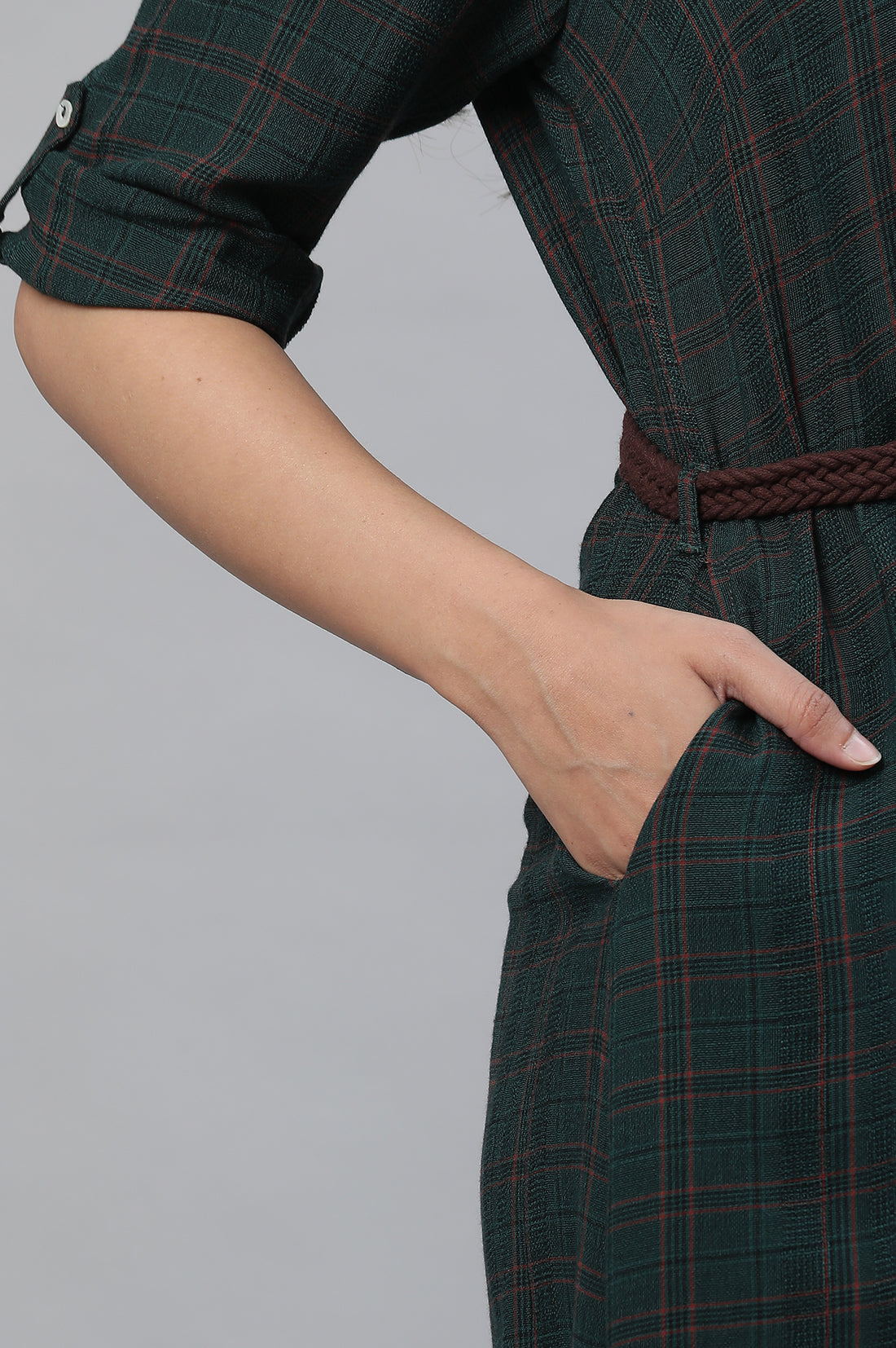 Green Checker Shirt Dress with Belt