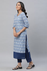 White Floral Straight Cotton Kurta