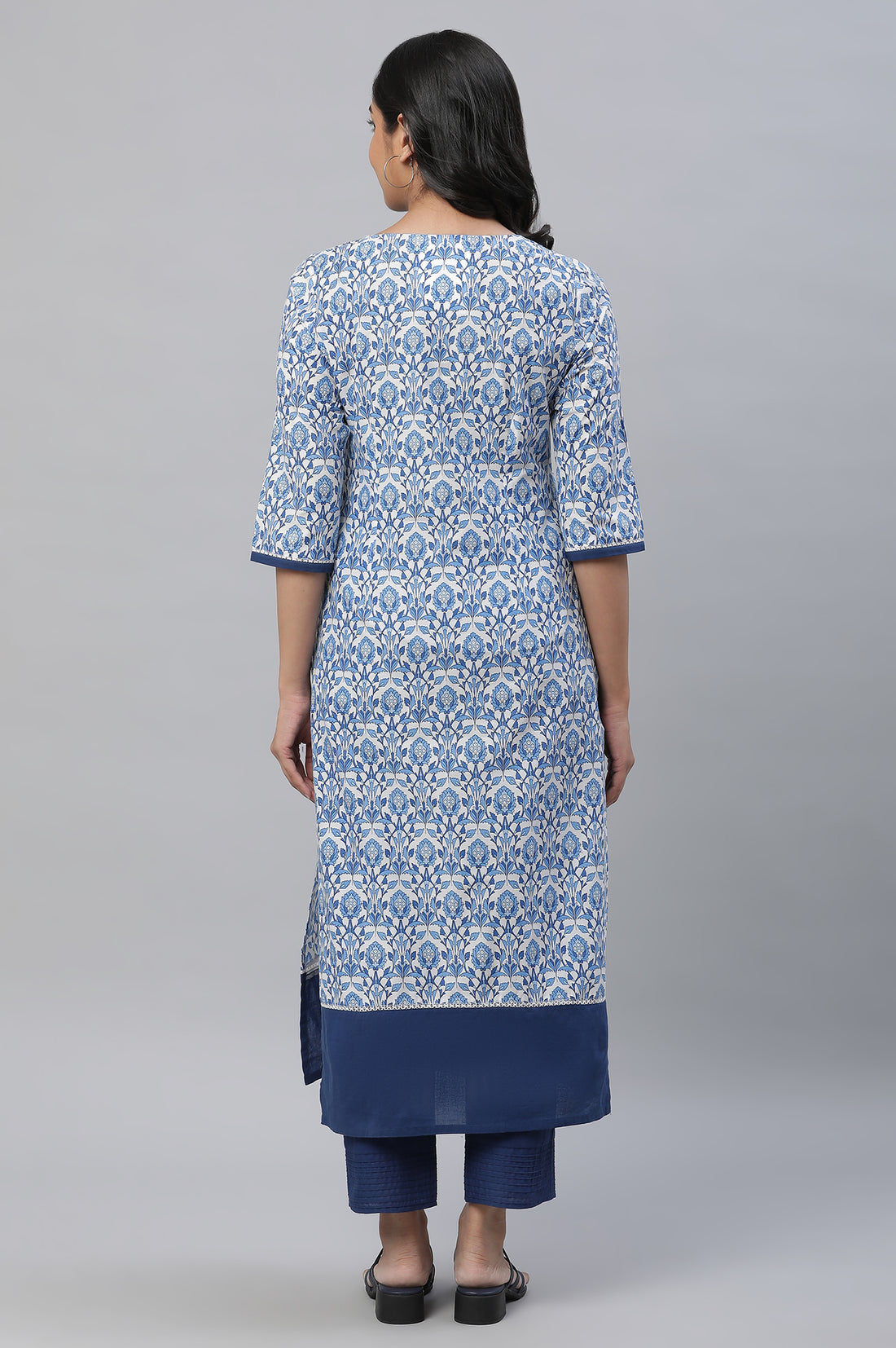 White Floral Straight Cotton Kurta
