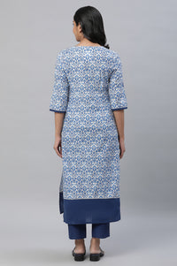 White Floral Straight Cotton Kurta