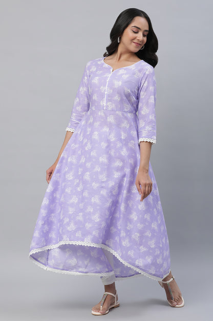 Purple Floral Printed High-Low Kurta