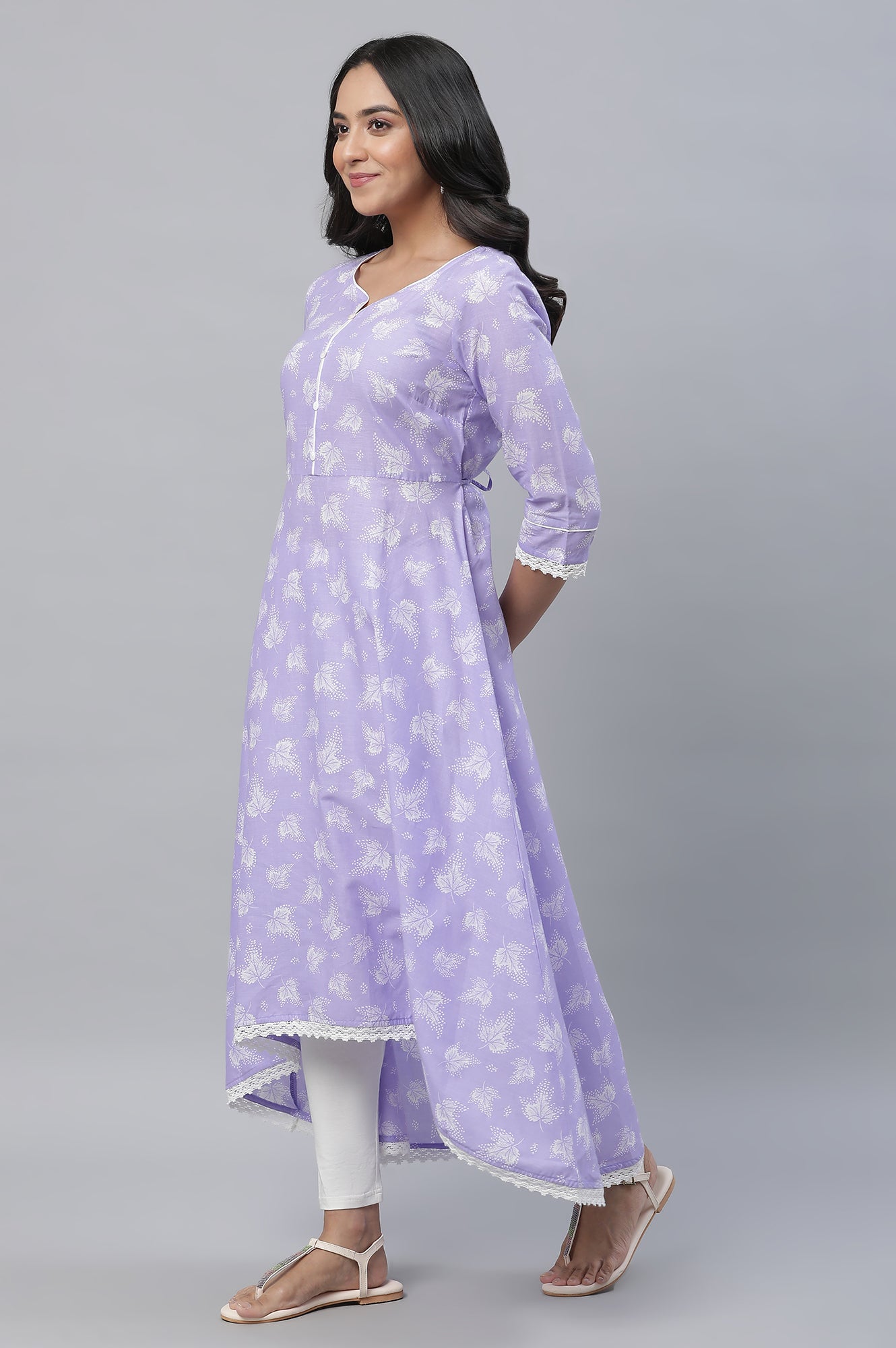 Purple Floral Printed High-Low Kurta