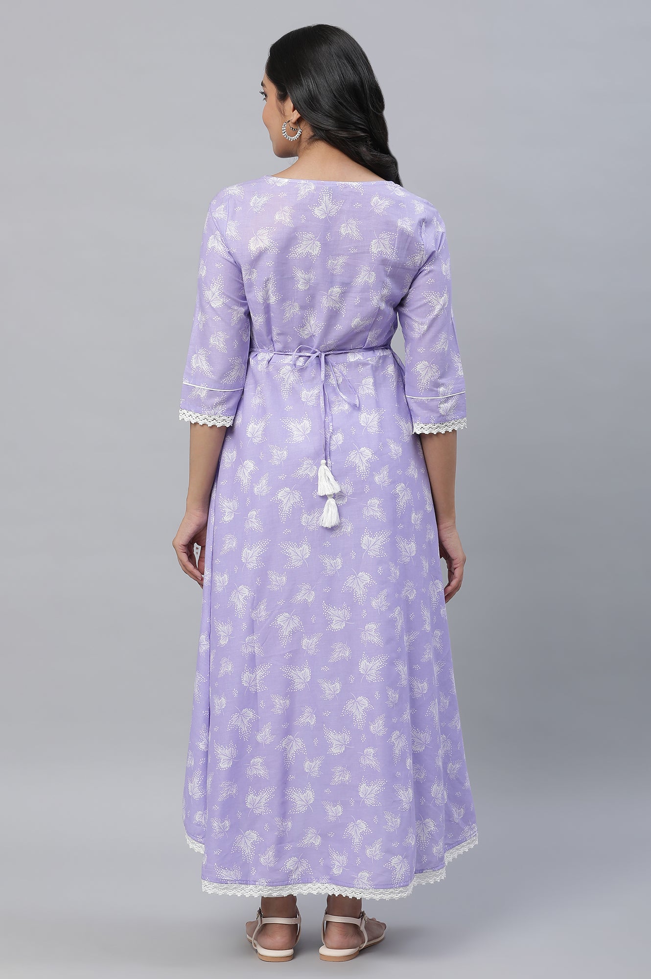 Purple Floral Printed High-Low Kurta