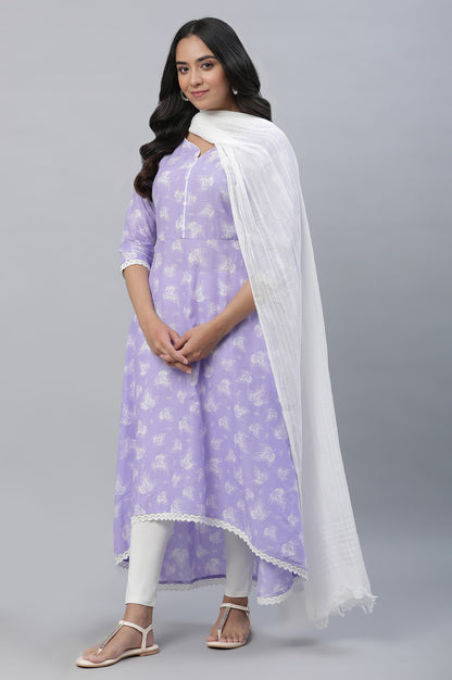 Purple Floral Printed High-Low Kurta