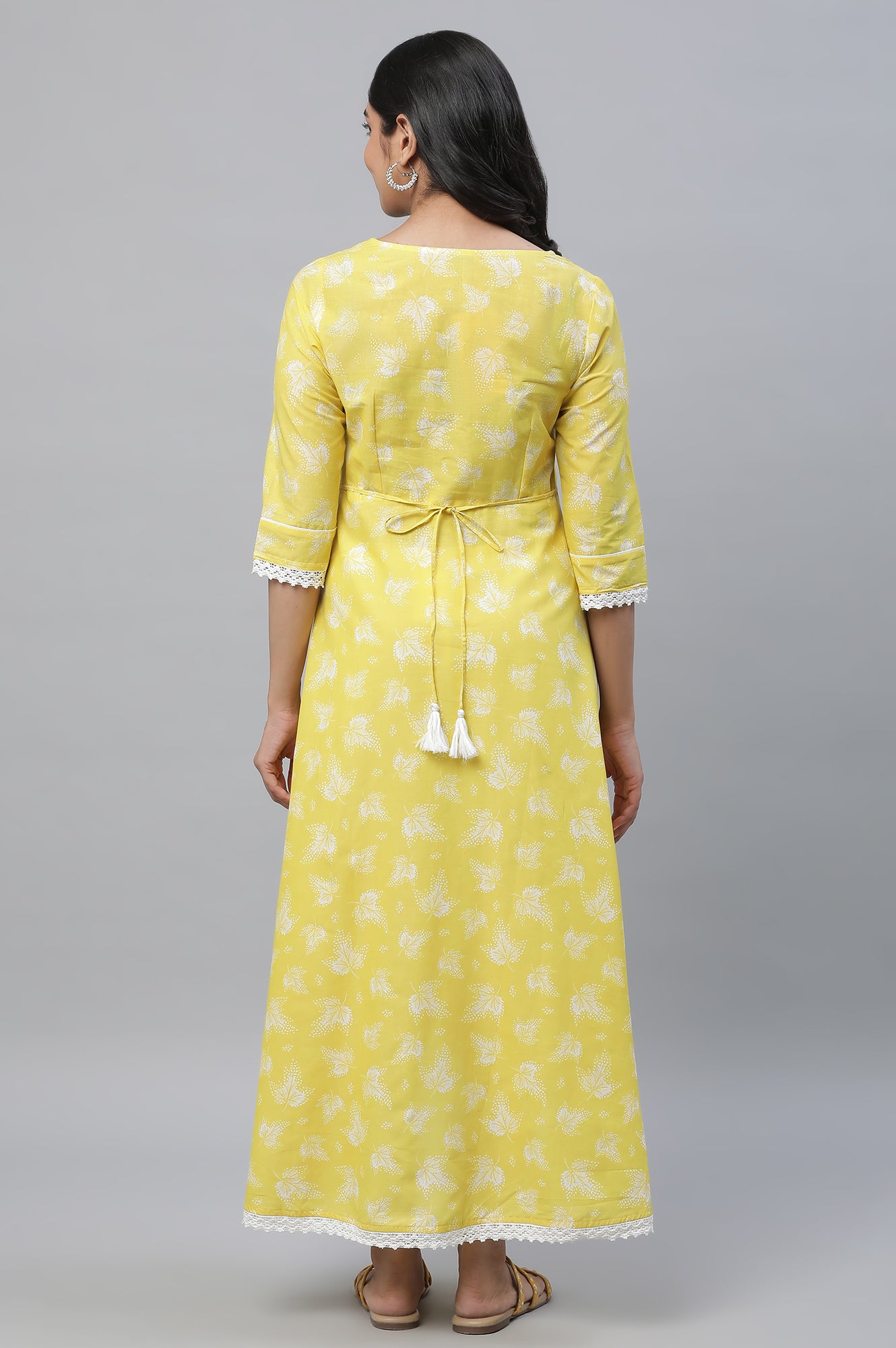 Yellow Floral Printed High-Low Kurta