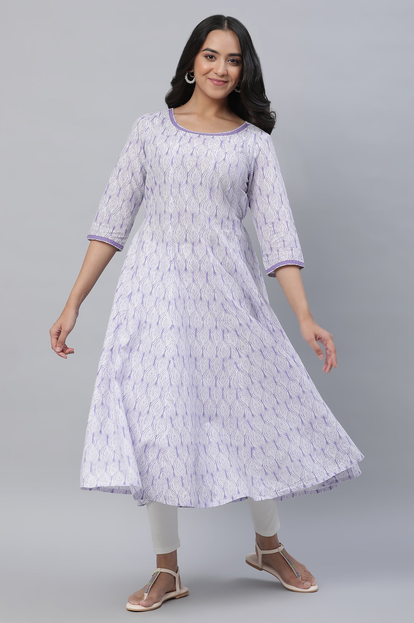 Purple Floral Printed Anarkali Kurta