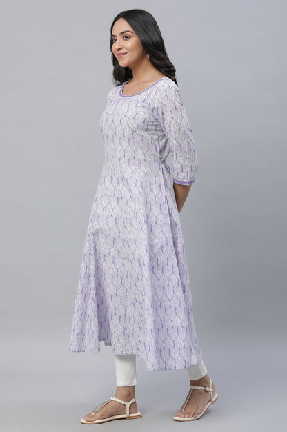 Purple Floral Printed Anarkali Kurta