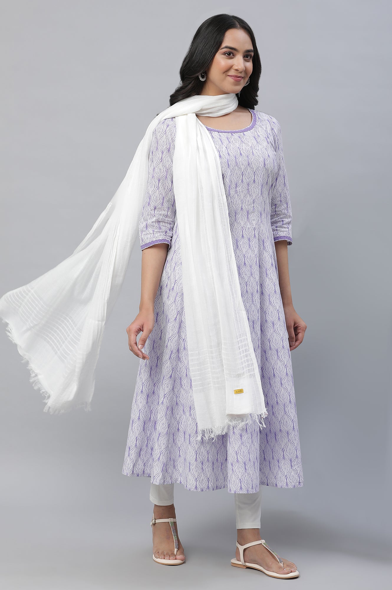 Purple Floral Printed Anarkali Kurta