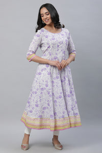 White Floral Flared Cotton Kurta
