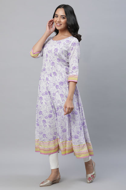 White Kalidar Floral Printed Kurta