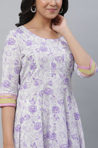 White Floral Flared Cotton Kurta
