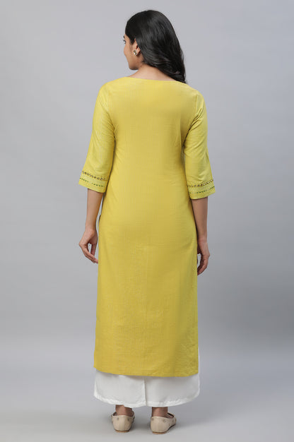 Yellow Lurex Stripe Kurta with Embroidery