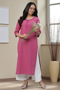 Pink Lurex Stripe Kurta with Embroidery