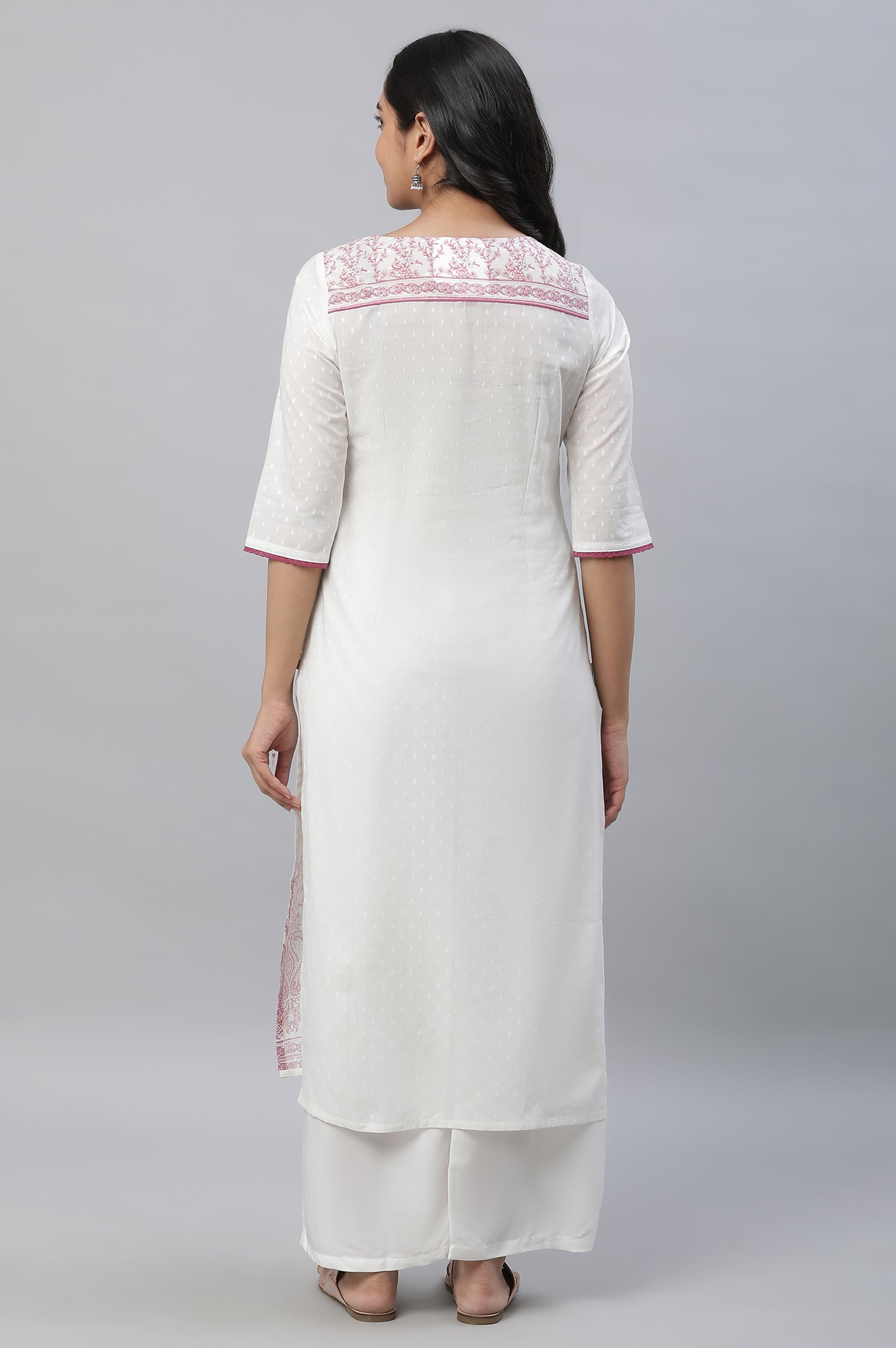 White Straight Kurta in Purple Floral Print