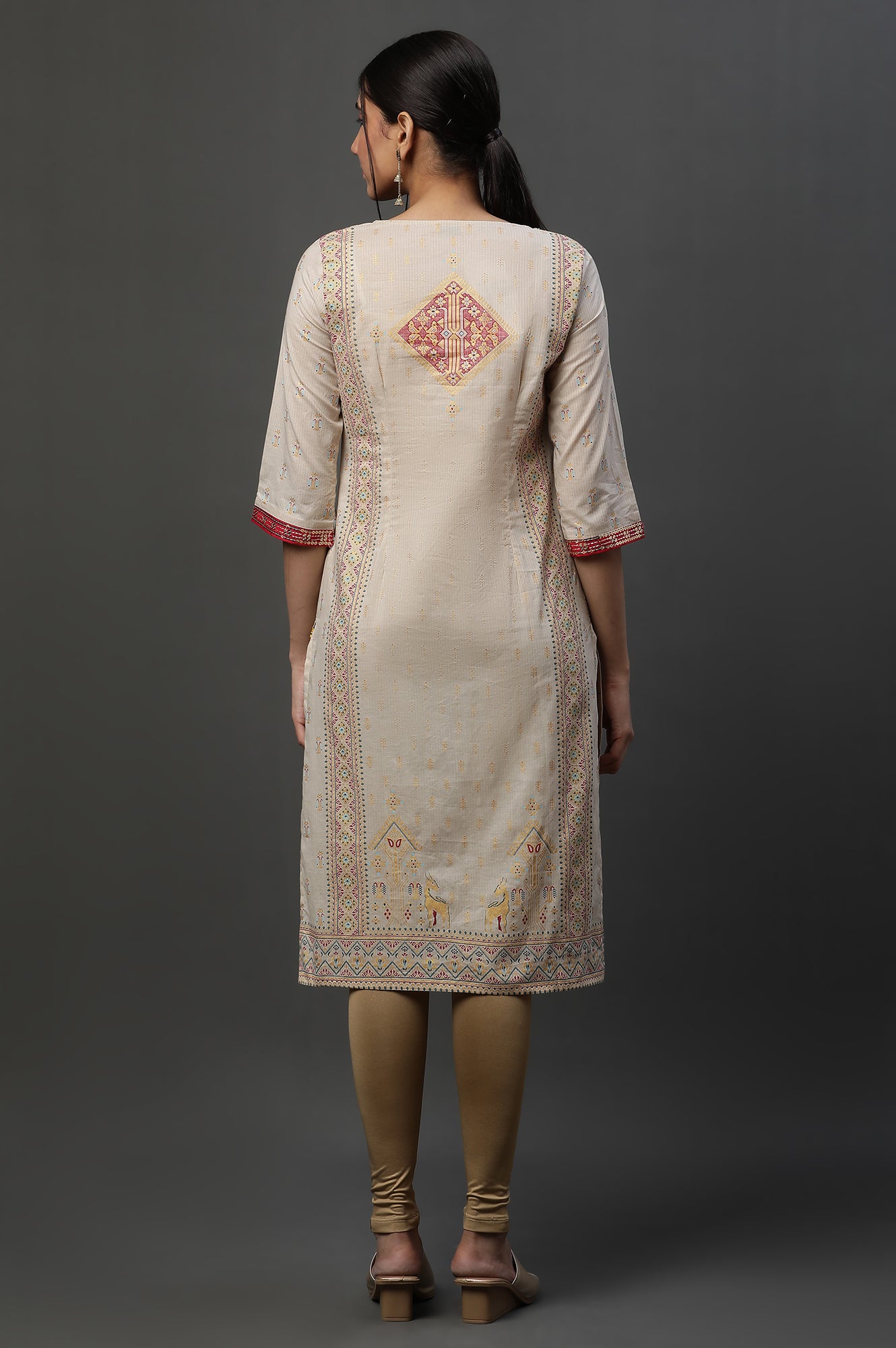 Beige Embellished Festive Kurta