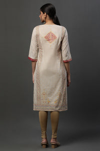 Beige Embellished Festive Kurta