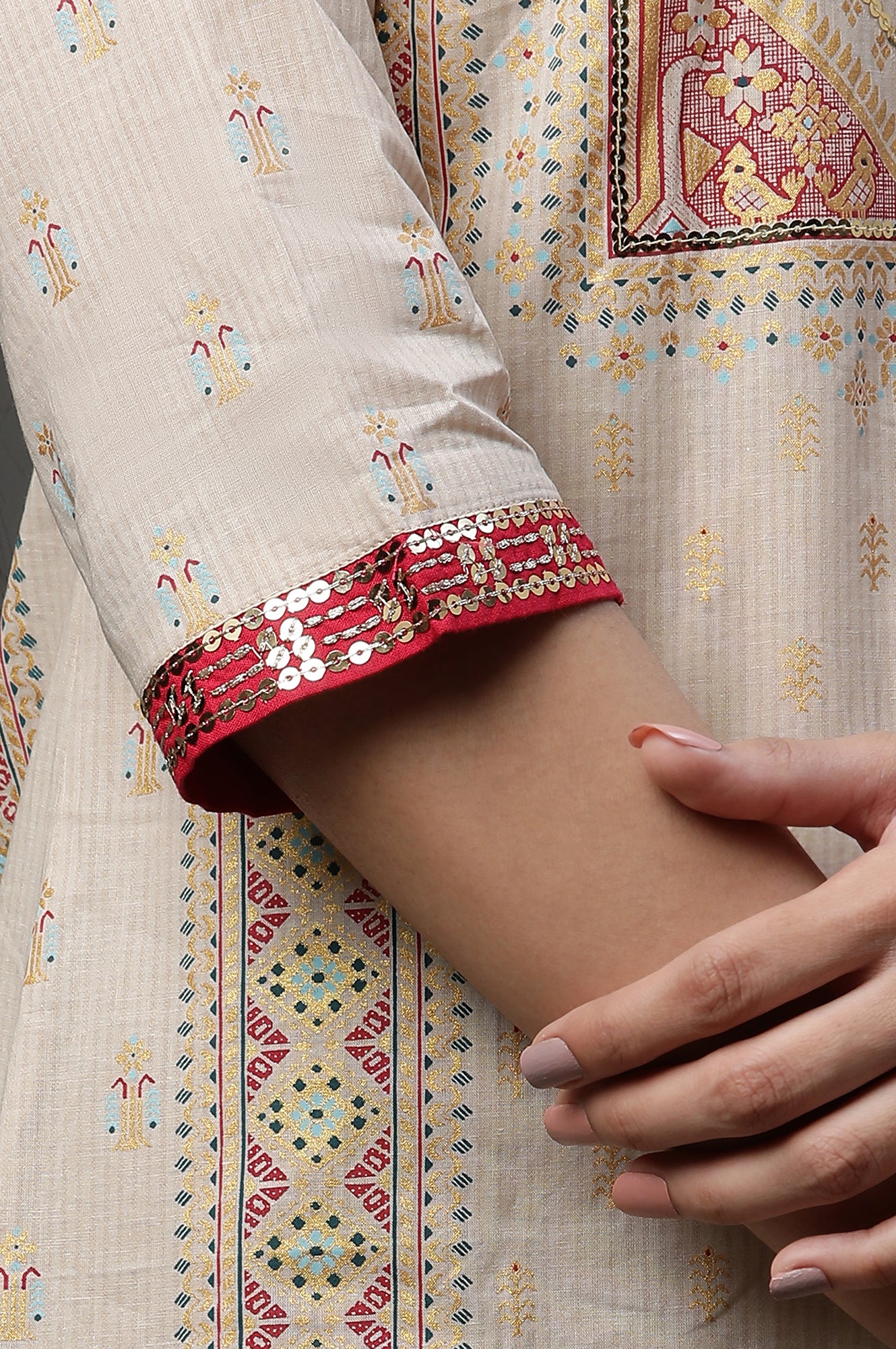 Beige Embellished Festive Kurta