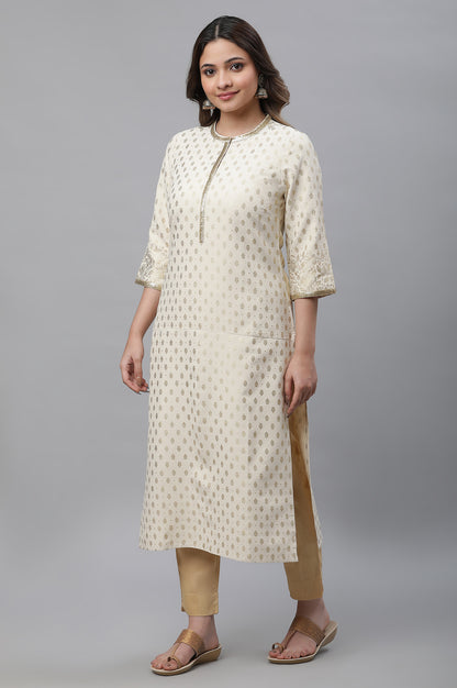 Beige Straight Floral Printed Kurta