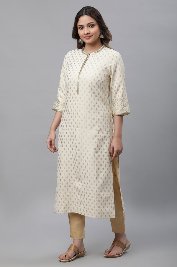 Beige Straight Floral Printed Kurta