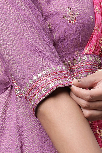 Purple Embellished A-line Kurta with Attached Drape