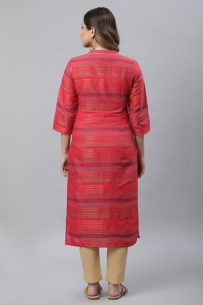 Pink Yarn Dyed Straight Kurta