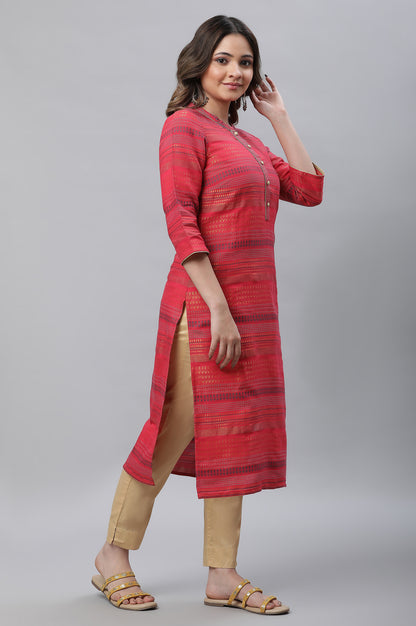 Pink Yarn Dyed Straight Kurta