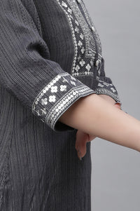 Grey Striped Embroidered Sequin Straight Lurex Kurta