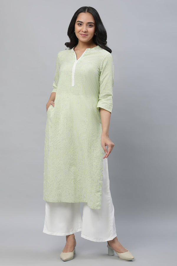 Green Stripe Print Kurta