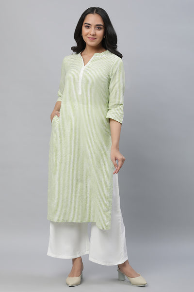 Green Stripe Print Kurta