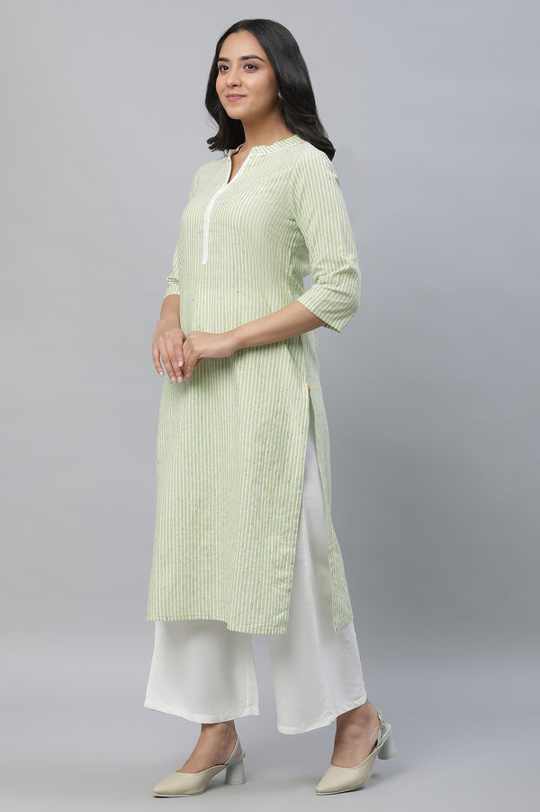 Green Stripe Print Kurta