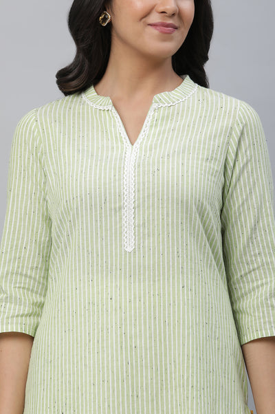 Green Stripe Print Kurta