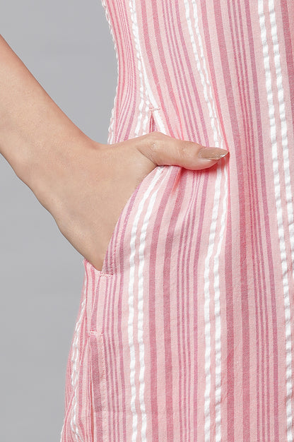 Peach Seer Sucker Stripe Print Kurta