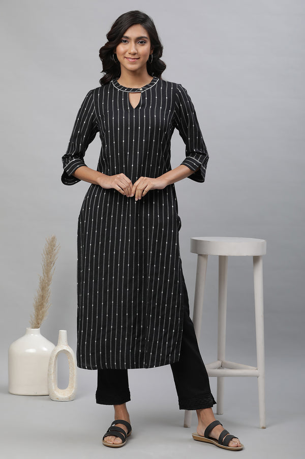 Black Yarn Dyed Casual Straight Kurta