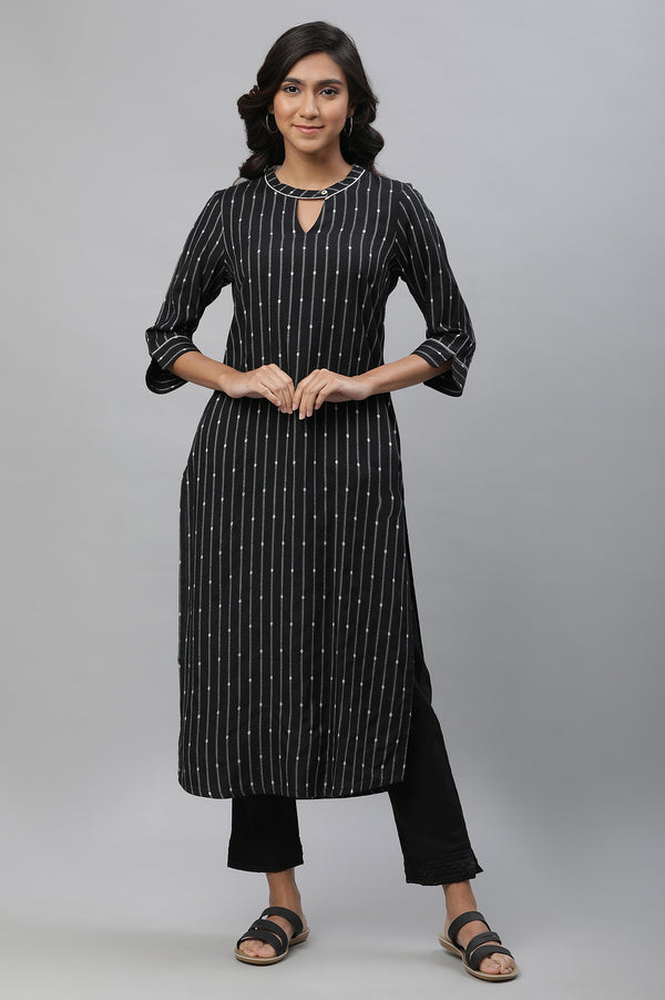 Black Yarn Dyed Casual Straight Kurta