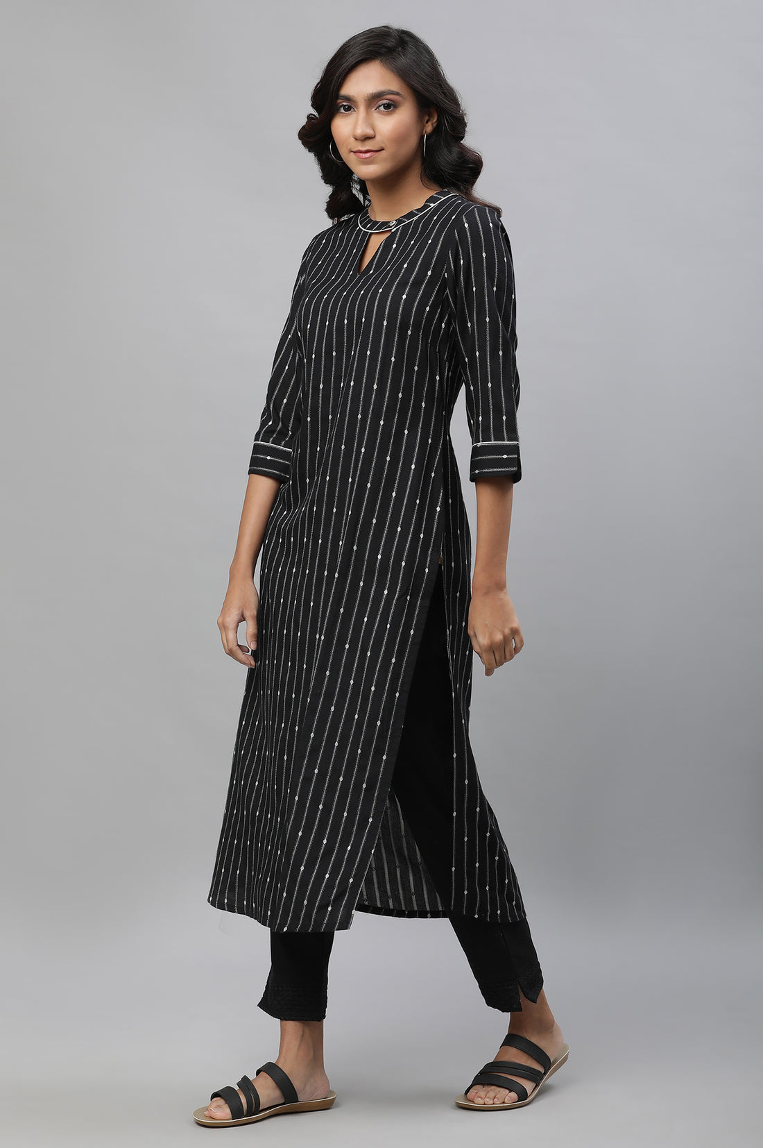 Black Yarn Dyed Casual Straight Kurta