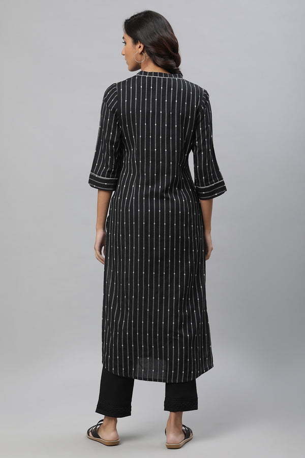 Black Yarn Dyed Casual Straight Kurta