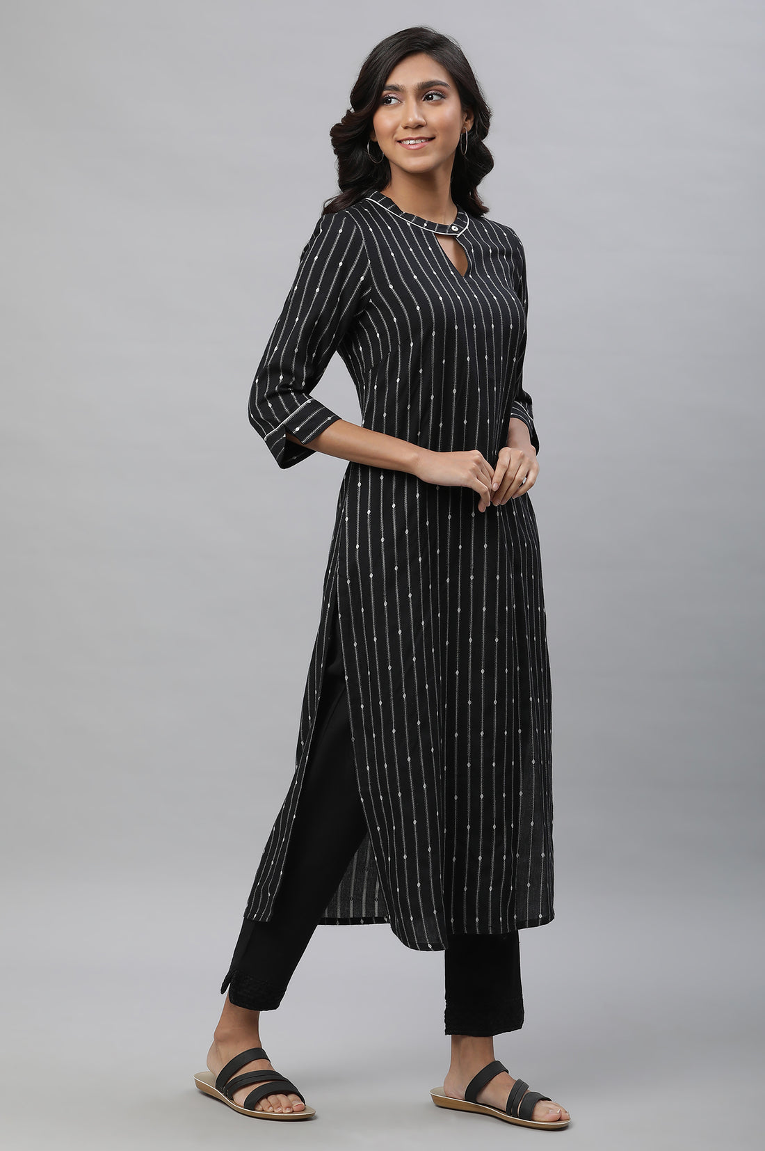 Black Yarn Dyed Casual Straight Kurta