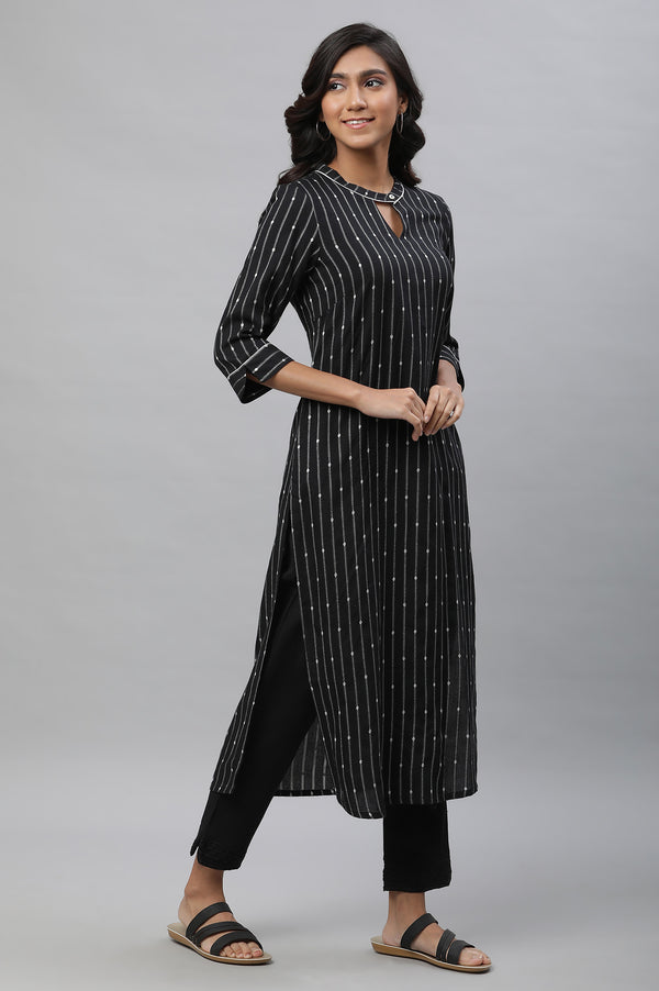 Black Yarn Dyed Casual Straight Kurta