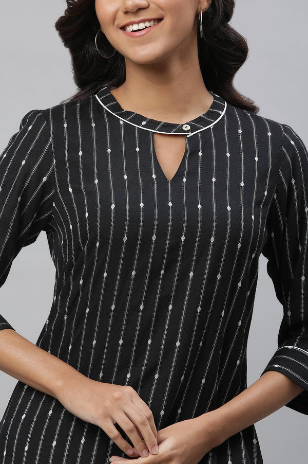 Black Yarn Dyed Casual Straight Kurta