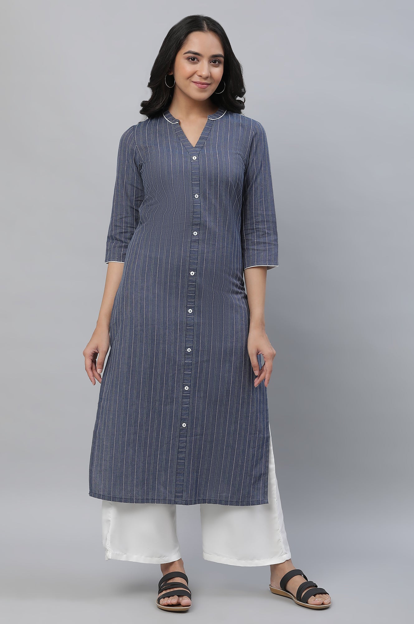 Band Collar Three-Quarter Sleeves Kurta