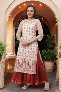 Peach Printed Festive Kurta