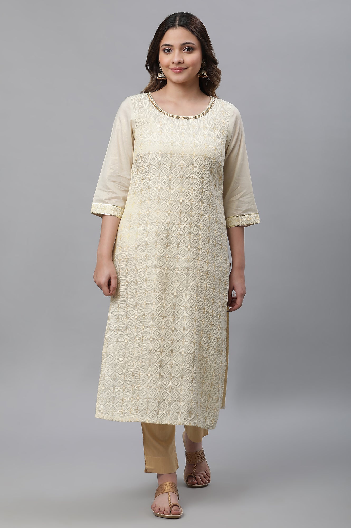 Off-White Zari Dobby Festive Kurta