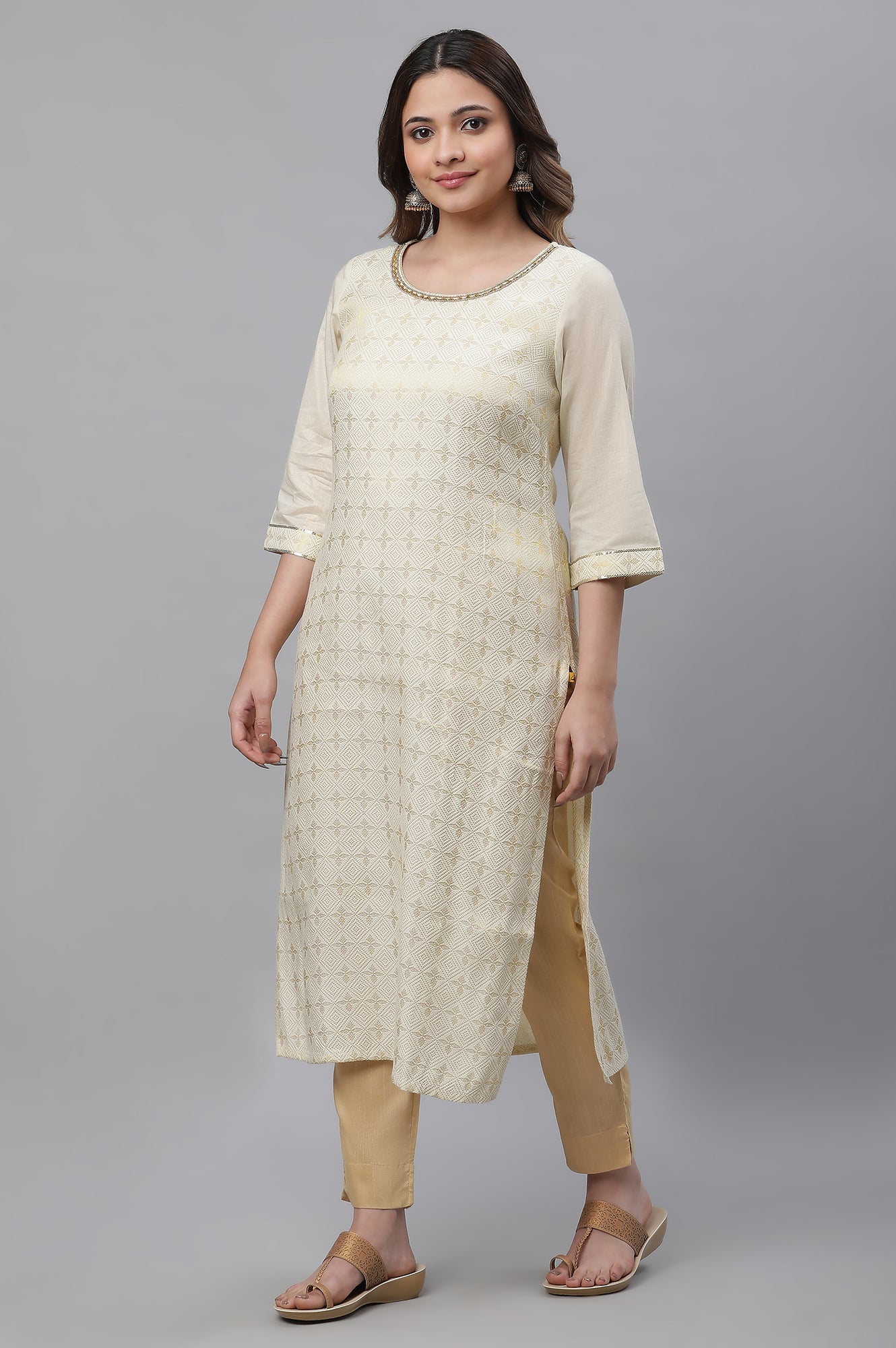 Off-White Zari Dobby Festive Kurta