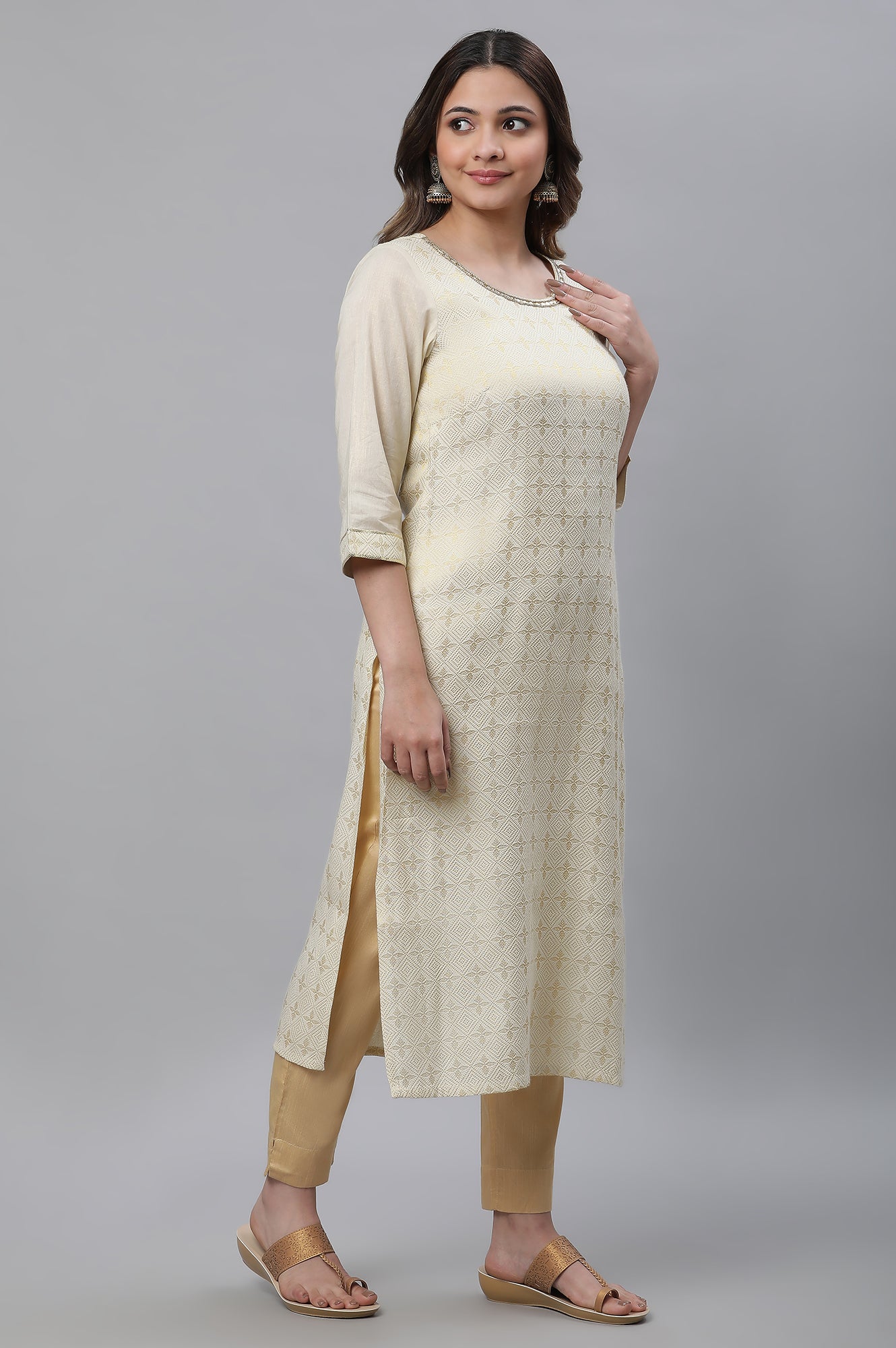 Off-White Zari Dobby Festive Kurta